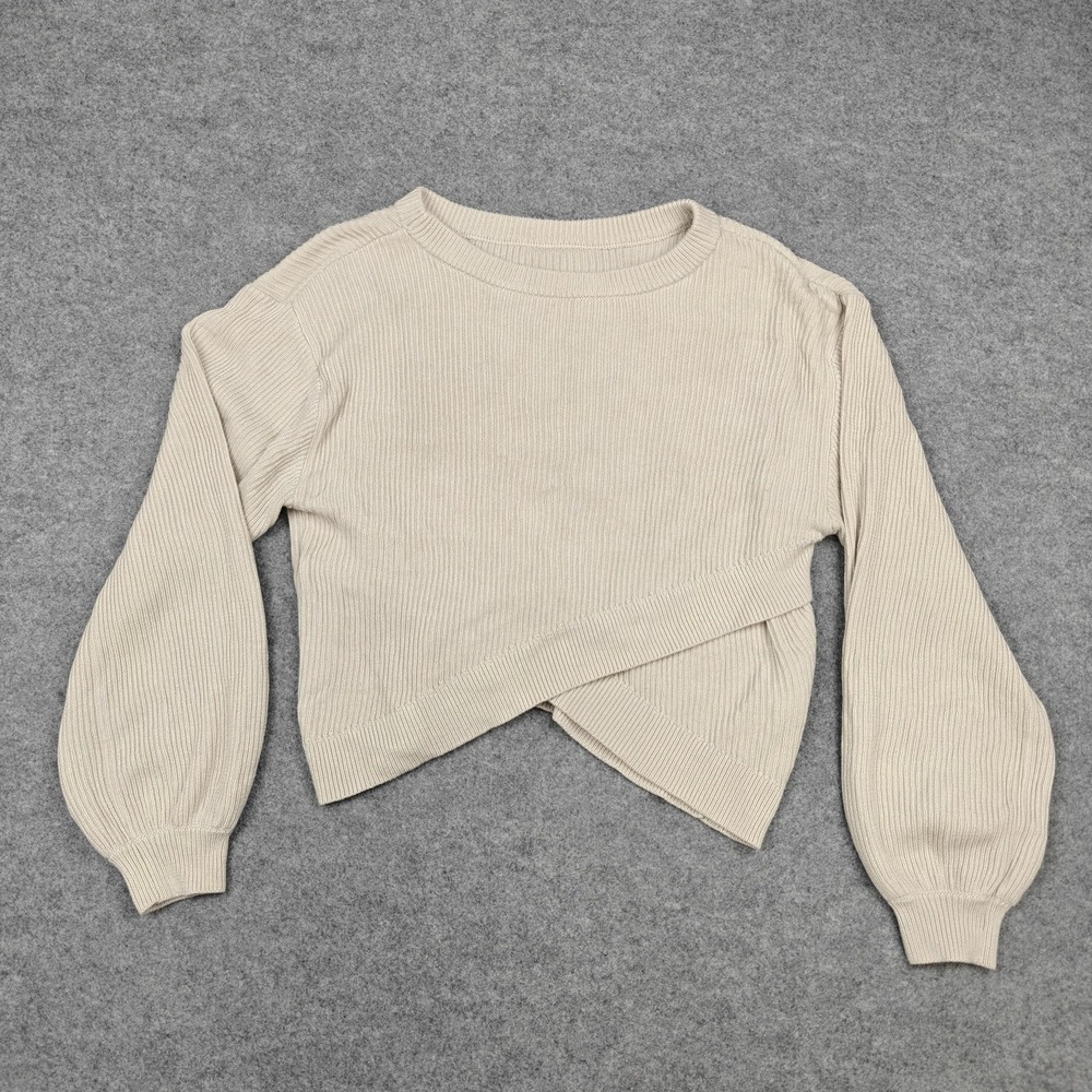 Lululemon Sweater Womens 6 Beige Ribbed Knit Asymmetrical Hem Crewneck Pullover